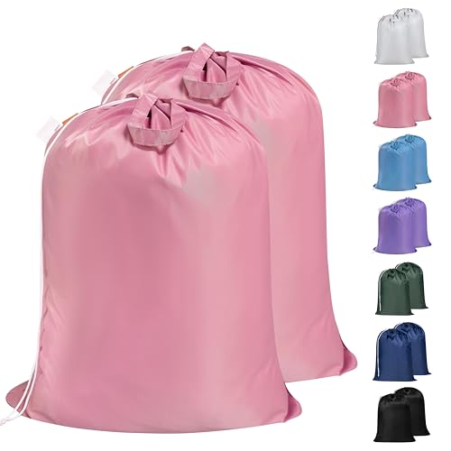 Polecasa 2 Pack Extra Heavy-Duty Laundry Bag 28x36”- Machine Washable Large Storage Bag with Reinforced Handles & Drawstring Closure & ID Tag for College Dorm Travel -Pink - color: Pink, size: 28" x 36" | 2 Pack