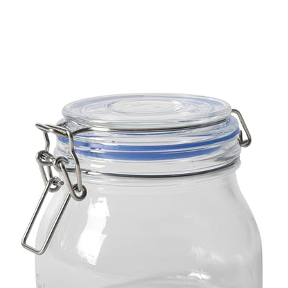 Sur La Table Lyon Court 4-Piece Glass Canister Set with Airtight Trigger Clamp Lids, Clear – 71 oz, 54 oz, 37 oz & 22.5 oz Sizes, Rubber Gasket Seal, Dishwasher Safe Food Storage Jars - size: Set of 4 (71 oz, 54 oz, 37 oz & 22.5 oz)
