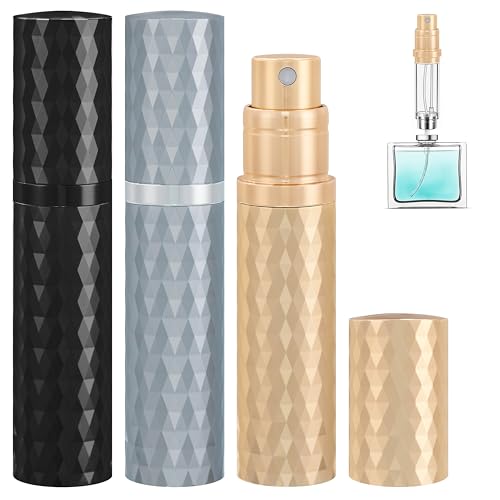 Travel Perfume Atomizer Bottle Refillable - 3-Pack 5ml Leakproof Fragrances Perfume Atomizer, Portable Perfume Sprayer, Perfume Refillable Bottle for Traveling (Black & Gray & Gold) - color: Black & Gray & Gold