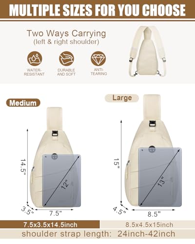 Pritent Crossbody Bags for Women Men Trendy Sling Bag Backpack Casual Chest Bag with Convertible Shoulder Strap - color: Beige, size: Large
