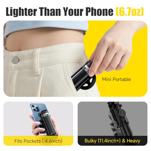 4-in-1 Magnetic Selfie Stick Tripod – 360° Rotation, Bluetooth Remote, Compact Travel Vlog Phone Holder for iPhone - color: Yellow / T20-C