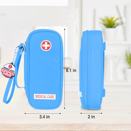 Jayour EpiPen Medical Carrying Case Insulated, Travel Medication Organizer Bag Emergency Medical Pouch, Fits 2 EpiPens, Asthma Inhaler, Anti-Histamine, Auvi-Q, Allergy Medicine Essentials (Blue) - color: Blue