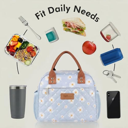 HOMESPON Insulated Lunch Bag for Women Men Adults Lunch Tote with Front Pocket Lunch Box Container Cooler Bag for Work Picnic (Blue Daisy) - color: Blue Daisy
