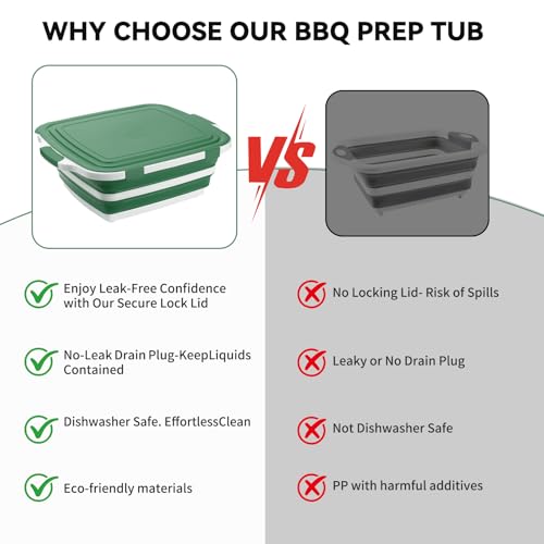 XUDAKAIXIN Collapsible BBQ Prep Tub for Meal Prep, Marinating,Food Storage, picnics, camping, barbecues,cutting fruits and vegetables - Includes Cutting Board and Locking Lid,(X-Large) Green - color: (X-large)green
