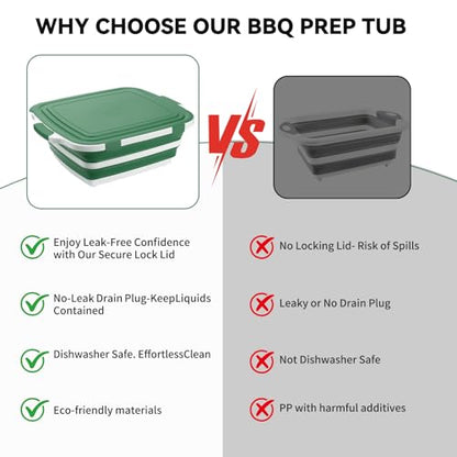 XUDAKAIXIN Collapsible BBQ Prep Tub for Meal Prep, Marinating,Food Storage, picnics, camping, barbecues,cutting fruits and vegetables - Includes Cutting Board and Locking Lid,(X-Large) Green - color: (X-large)green