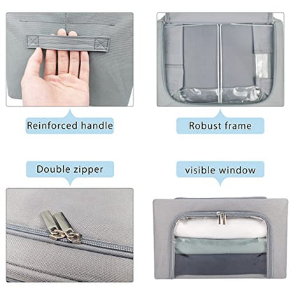 Clothes Storage Box Bins Stackable Foldable Organizer,Sturdy Handles with Metal Frame for Clothing Bedding Shelves,Closet Container with Clear Window Zipper and Label Holder (Gray, 22L x3 Pack) - color: Gray, 22L x3 Pack