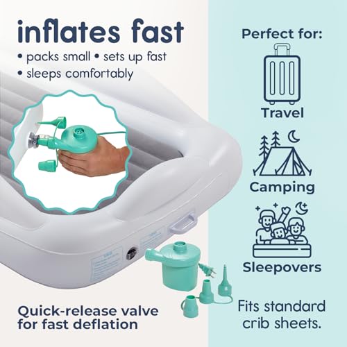 Hiccapop Inflatable Toddler Travel Bed with Safety Bumpers [4-Sided], Portable Toddler Bed for Kids, Toddler Air Mattress, Kids Air Mattress - Grey - color: Grey