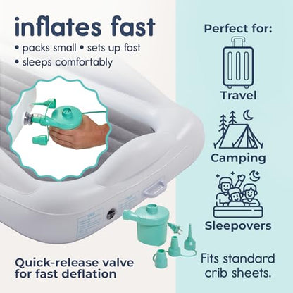 Hiccapop Inflatable Toddler Travel Bed with Safety Bumpers [4-Sided], Portable Toddler Bed for Kids, Toddler Air Mattress, Kids Air Mattress - Grey - color: Grey