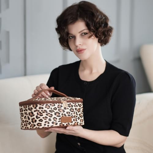 Montana West X Wrangler Travel Makeup Bag 2pcs Set Large Cosmetic Bag with Makeup Brush Holder Portable Make Up Organizer Cute Toiletry Bag with Divider and Handle for Women Leopard - color: Leopard