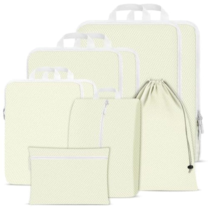 Compression Packing Cubes for Travel,Waterproof Packing Compression Cubes for Travel Packing Organizers,Luggage Cubes for Packing,Ultralight Expandable Packing Cubes Compression (Beige 9 Pack)