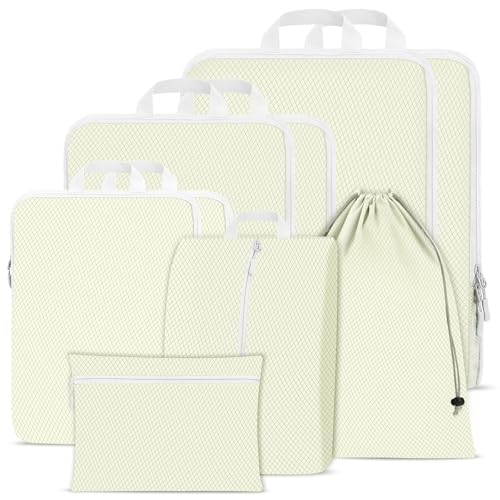 Compression Packing Cubes for Travel,Waterproof Packing Compression Cubes for Travel Packing Organizers,Luggage Cubes for Packing,Ultralight Expandable Packing Cubes Compression (Beige 9 Pack)