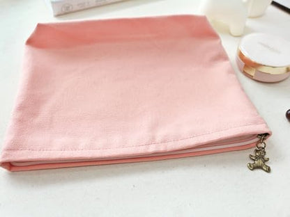 HAPPYHEIDI Canvas Pouch for Travel, Cosmetic Case, Solid Pink, Cotton Blend, Zipper Closure, 7.1x2.4x7 Inches - color: GR-Canvas-Pink