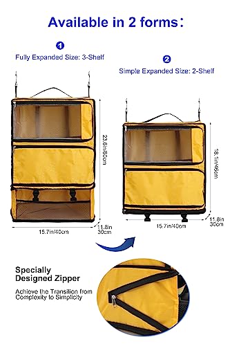 ELEZAY Hanging Packing Cubes Portable Closet 3-Shelf Travel Collapsible Compression Garment Organizer for Carry-on Luggage Suitcase Space Saver Bag XX-Large_No Side Pockets, Yellow - color: Yellow, size: XX-Large_16*12*24 IN
