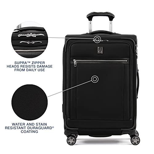 Travelpro Platinum Elite Softside Expandable Checked Luggage, 8 Wheel Spinner Suitcase, TSA Lock, Men and Women, Shadow Black, Checked Medium 25-Inch - color: Shadow Black, size: Checked-Medium 25-Inch