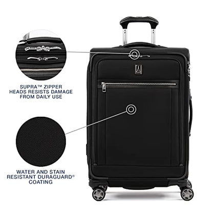 Travelpro Platinum Elite Softside Expandable Checked Luggage, 8 Wheel Spinner Suitcase, TSA Lock, Men and Women, Shadow Black, Checked Medium 25-Inch - color: Shadow Black, size: Checked-Medium 25-Inch