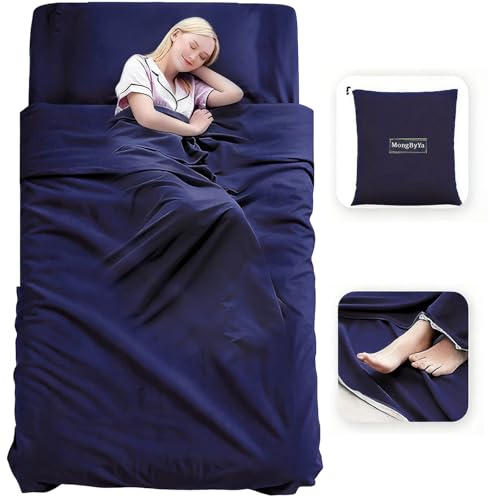 Sleeping Bag Liner, 3 Sizes Compact Travel Sheets for Hotel & Hostel, Adult Sleep Sack for Camping Backpacking, Comfy Breathable & Easy Care, 4 Seasons - color: Navy Blue, size: 82.7'' X 45.3''