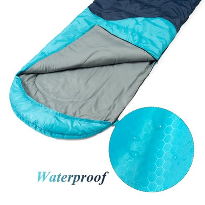Sleeping Bag - 3 Seasons for Adults Kids Boys Girls Camping Hiking - Warm Cold Weather Lightweight Portable with Compression Bag for Backpacking in Spring, Summer, Fall and Winter - color: 3 lbs-Cyan