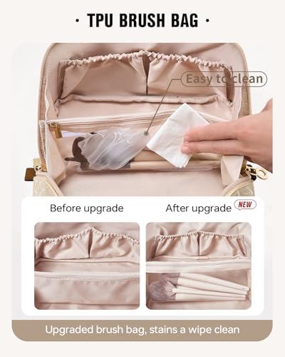 EACHY Travel Makeup Bag, Large Capacity Cosmetic Bags for Women, Waterproof Portable Pouch Open Flat Toiletry Bag Pattern Makeup Bag (F-Brown) - color: AC-Brown, size: Medium