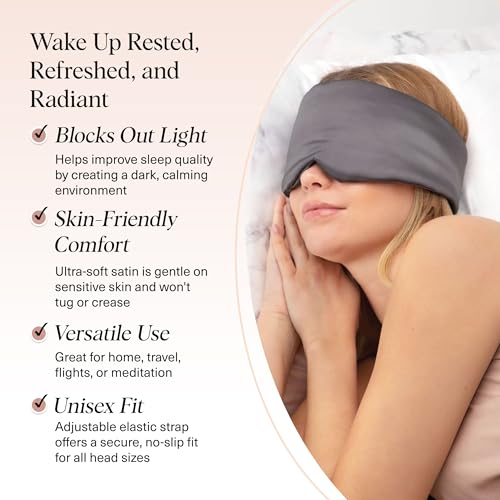 Kitsch Satin Sleep Mask - Eye Masks for Sleep, Softer Than Silk Satin Sleeping Mask Blindfold and Sleep Masks for Women and Men, Eye Care Travel Essentials - Charcoal Black - color: Charcoal Black