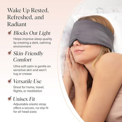 Kitsch Satin Sleep Mask - Eye Masks for Sleep, Softer Than Silk Satin Sleeping Mask Blindfold and Sleep Masks for Women and Men, Eye Care Travel Essentials - Charcoal Black - color: Charcoal Black