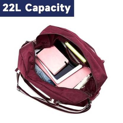 Arxus Foldable Tote Bag for Travel Expandable Lightweight Carry On Luggage 22L Packable Duffle Bag for Traveling - color: Wine Red