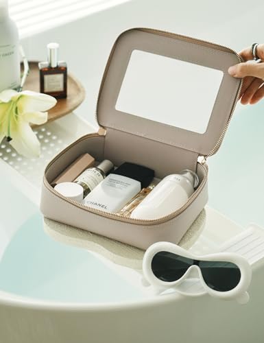 Popvibe Clear Makeup Bag Travel Cosmetic Case Transparent Toiletry Bag with Zipper, Portable Make Up Organizer Traveling Compact Car Bag for Essentials - color: Stone, style: Mini & Medium