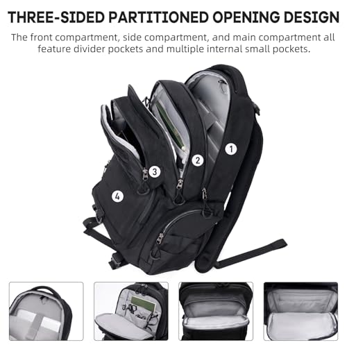 Timeet Tactical Backpack for Men, 21 Inch Black 40L Large Capacity, Laser Cut Molle Three Sided Opening, Water Resistant 17 inch Laptop Military Hiking 3 Day Assault Pack - color: Black