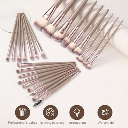 HGHDBT 44Pcs Brown Makeup Brushes Set Professional Makeup Kit Multi-functional Makeup Tool Set with Facial Makeup Accessories, Foundation Makeup Brush Kit Eye and Face Make up Brushes & Tools - color: Brown 30K