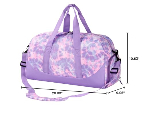 Choco Mocha Kids Duffle Bag, Girls Tie Dye Overnight Travel Bags for Kid with Shoes Compartment, Large Weekender Bag for Sleepover, Purple - color: Tie Dye-Purple