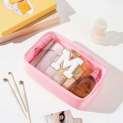 Personalized Initial Clear Makeup Bag Cosmetic Bags Travel Toiletry Bag Essentials Emergency Pouch Gifts for Girls Girlfriend Kids Birthday Graduation Teacher (Pink M) - style: M