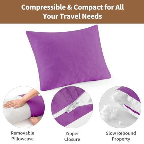 Small Shredded Memory Foam Pillow, Camping Pillow Travel Pillow - Compressible Medium Firm, Breathable Cover, Ideal Backpacking Hiking, Airplane and Car (Purple, S) - color: Purple, size: S-16 X 12 Inch