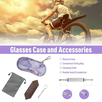 FINTIE Sunglasses Case, Hard EVA Shell Shockproof Sport Glasses Case with Metal Carabiner Travel Zipper Eyeglasses Holder - color: Z-lilac Marble