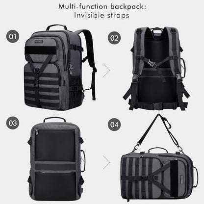 WITZMAN Carry On Travel Backpack for Men Large Convertible 45L Fit 17 Inch Laptop Backpack 3 in 1 Bag for Airline Approved(B688 Silvery Grey) - color: Silvery Grey