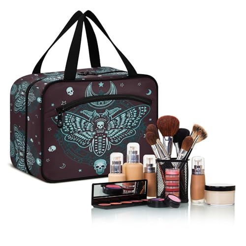 MNSRUU Hanging Toiletry Bags for Women Travel, Gothic Skull Butterfly Toiletry Organizer Portable Travel Toiletry Bags Clear Wash Bags Makeup Bag Cosmetic Bag - color: Skulls 214
