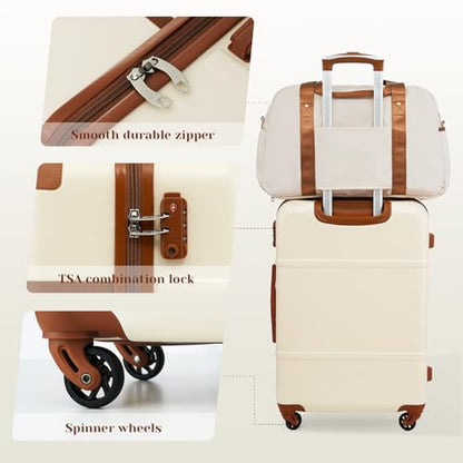 Coolife Luggage Set 6-Piece Suitcase Set Carry On Luggage PC Hardside Luggage TSA Lock Spinner Wheels Telescopic Handle - color: White, size: 6 piece set