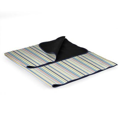 PICNIC TIME Outdoor Picnic Blanket Tote, 59"x51" Foldable Beach & Camping Blanket with Soft Fleece, Water-Resistant Bottom, Adjustable Strap & Zippered Pocket (St. Tropez - Sky Blue, Multi Stripe) - color: St. Tropez