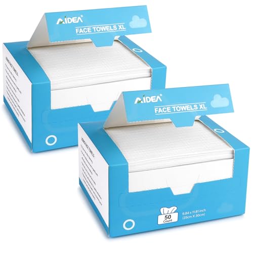 AIDEA XL Face Towels Disposable-100Ct (2 Box), Clean Facial Cloths, Facial Cleansing Wipes for Sensitive Skin, Face Towelettes for Makeup Removing, Nursing, Travel, Dry Wipes 9.84"×11.81" - style: 9.84"×11.81" (Pack of 100)