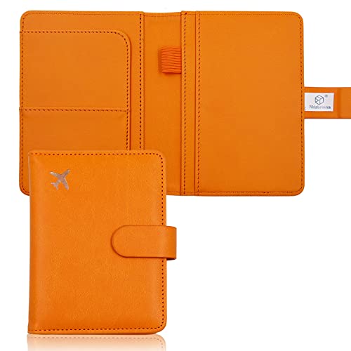 Melsbrinna Premium Leather Passport Holder Covers Case, Waterproof Rfid Blocking Travel Wallet Passport Holder with Pen Holder, Cute Passport Book for Women/Men - color: AO-Orange