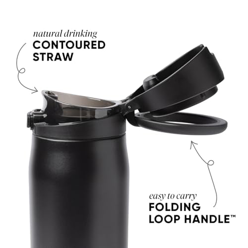 Simple Modern Mesa Loop Water Bottle with Covered Straw and Handle | 24oz Cup Holder Friendly Insulated Stainless Steel Bottles for Travel, Sports and School | Midnight Black - color: - Midnight Black, size: 24 Ounces