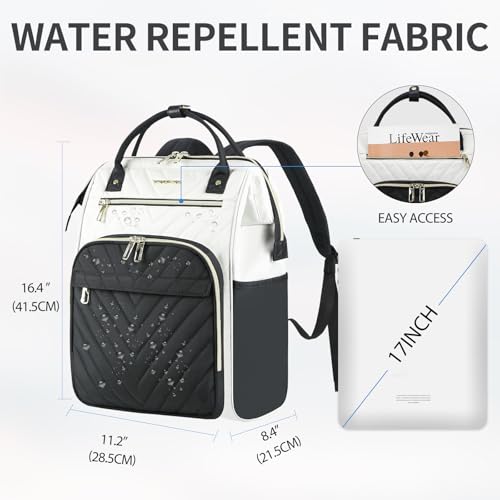VANKEAN Laptop Backpack for Women Fashion Computer Work Bag, Large Capacity Waterproof Backpack, College Daypack Business Travel, Beige/Black, 15.6 Inch - color: Beige/Black, size: 15.6 Inch