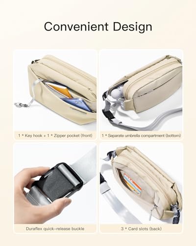 Inateck Sling Bag X, Multi-pocket Crossbody Shoulder Chest Bag with Adjustable Shoulder Strap, Water-resistant Waist Fanny Pack for Men, Women, Travel, Daily Use, Cycling, Hiking, Beige, Large - color: Beige, size: Large