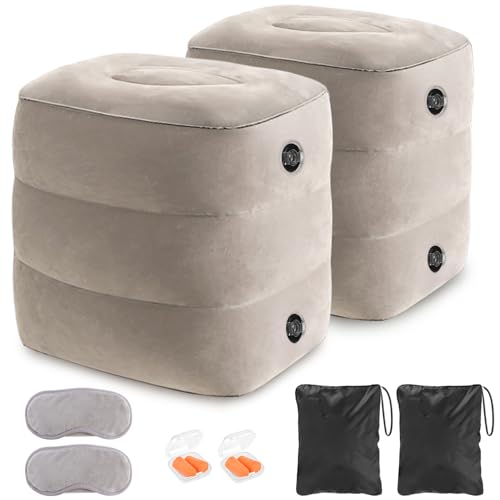 YSJILIDE Inflatable Travel Foot Rest Pillow, Travel foorest Pillow for Kids/Adults, Adjustable 3 Layers Height Leg Rest Pillow, Great for Living Room, Train, car (2 Pack)