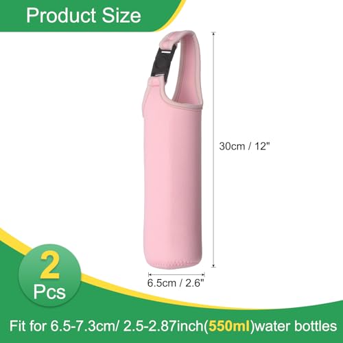 uxcell 2pcs Neoprene Carrier Water Bottle Sleeve, 15.5-20oz Insulated Water Glass Bottle Carrier Bag Collapsible Drink Bottle Sleeve Cover Holder with Handle, Pink - color: Pink