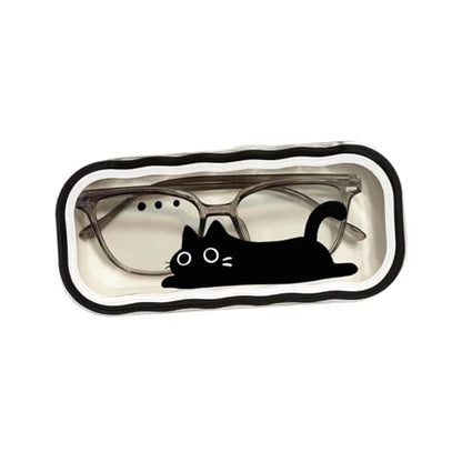 Cute hard shell bow glasses case cat transparent glasses case sunglasses glasses Size is 6.9 x 3.2 x 1.2inches - color: Case - Black Cat