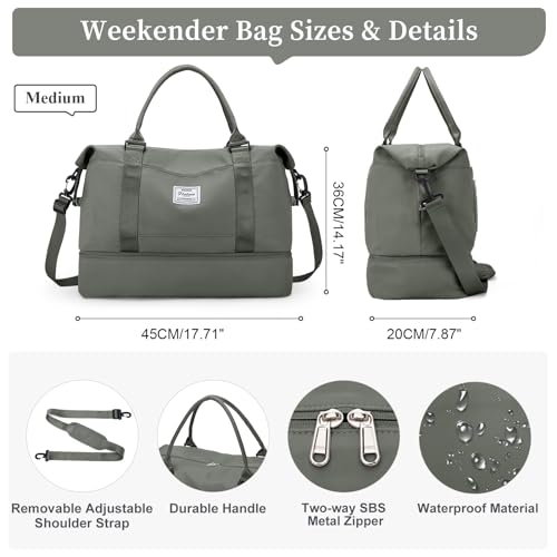 Travel Duffel Bag with Shoes Compartment, Overnight Weekender Bags for Women,Carry on Personal Item Bag,Medium Size - color: A-Olive Green, size: Medium