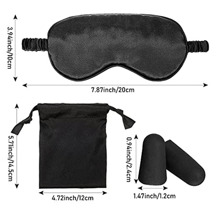 Silk Satin Sleeping Mask Eye Mask Set Include 2 Blindfold Eyeshade Elastic Strap Double Layer Silk Filling Eye Cover 2 Ear Plugs 2 Storage Bags for Women and Men Sleep Travel Nap (Black, Gray) - color: Black, Gray