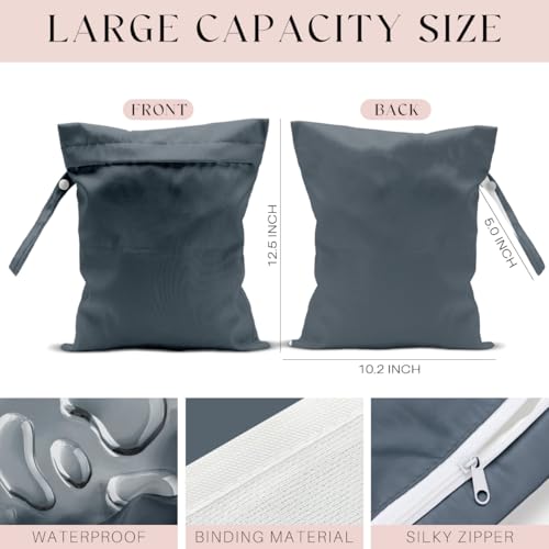 Waterproof Wet Bag for Swimsuit, Travel Beach Wet Dry Bag, Hidden Zipper Reusable Gray Wet Bags, for Travel Beach Wet Swimsuits Toiletries Diapers Dirty Gym Clothes Laundry Bag - color: Pure gray