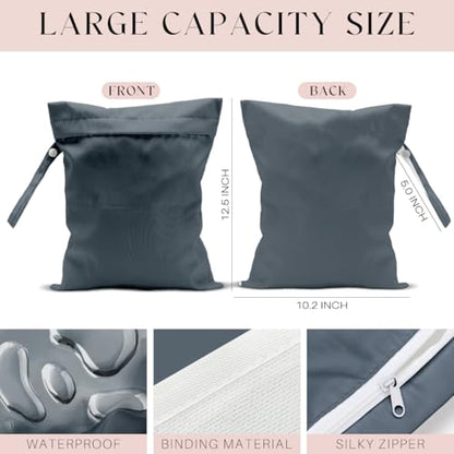 Waterproof Wet Bag for Swimsuit, Travel Beach Wet Dry Bag, Hidden Zipper Reusable Gray Wet Bags, for Travel Beach Wet Swimsuits Toiletries Diapers Dirty Gym Clothes Laundry Bag - color: Pure gray