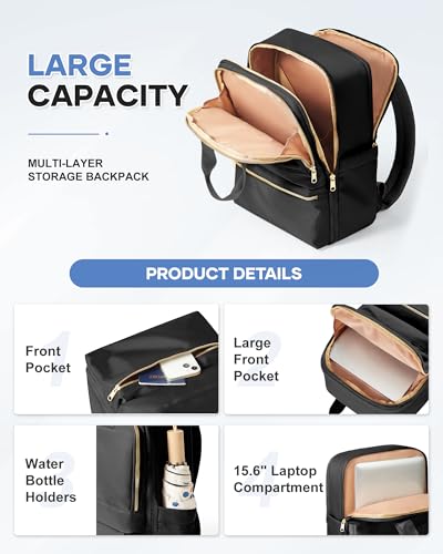 wepadre Small Travel Backpack Carry on Flight Approved Personal Item Travel Bag Carry on Backpack for Women Work Laptop Backpack for Traveling Carry on Luggage Mochila De Viaje - color: Black & Gold