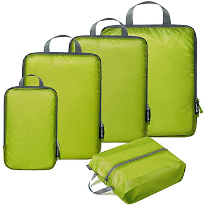 BAGAIL 5 Set Ultralight Compression Packing Cubes Travel Accessories Expandable Packing Organizers(Green) - color: Green